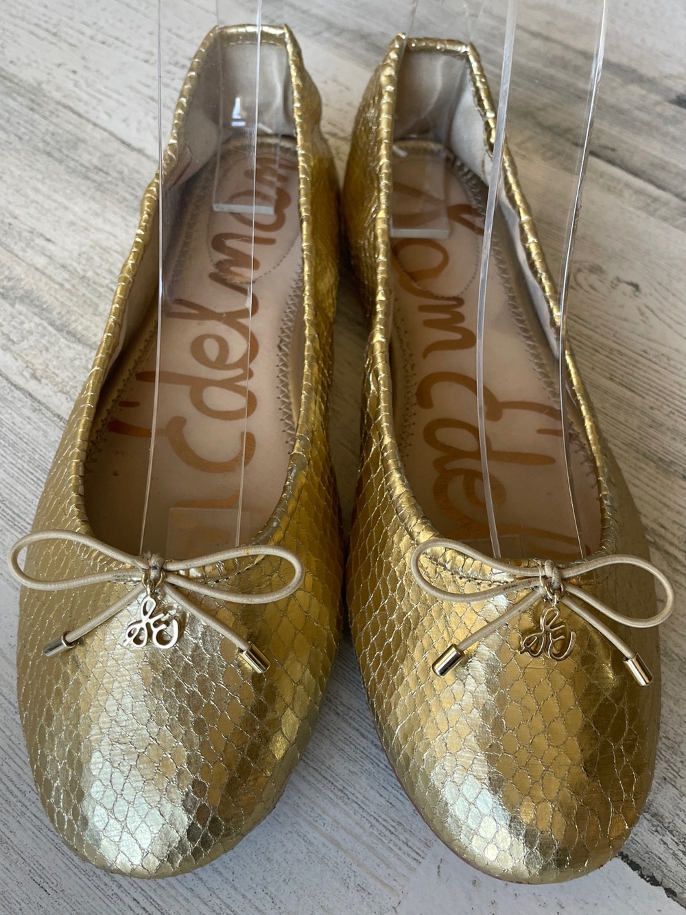 Sam Edelman Felicia Metallic Gold Snake-Embossed Ballet Flats SZ 7.5